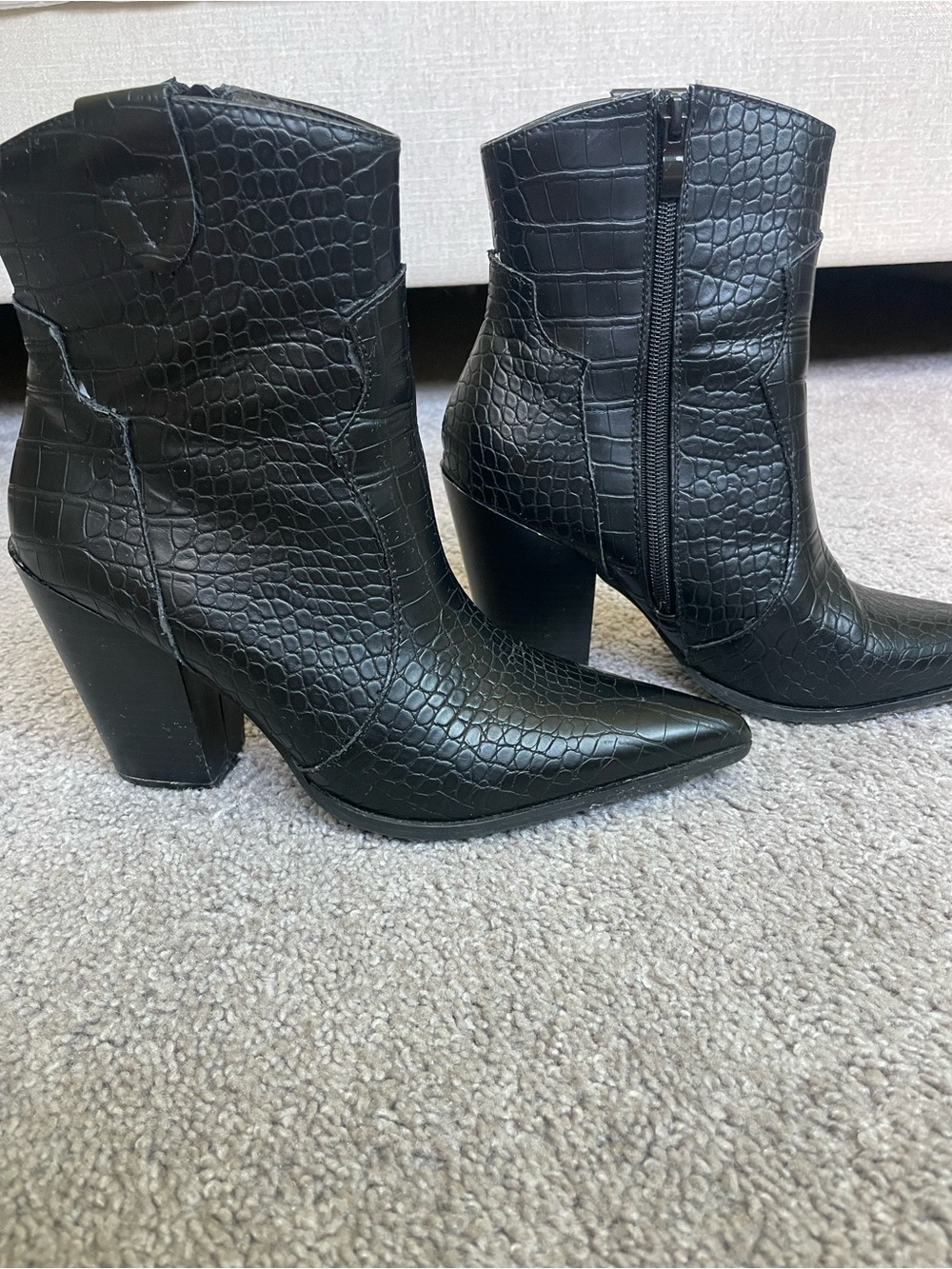 Lulu's Black Snake Embossed Pointed Toe Ankle Booties